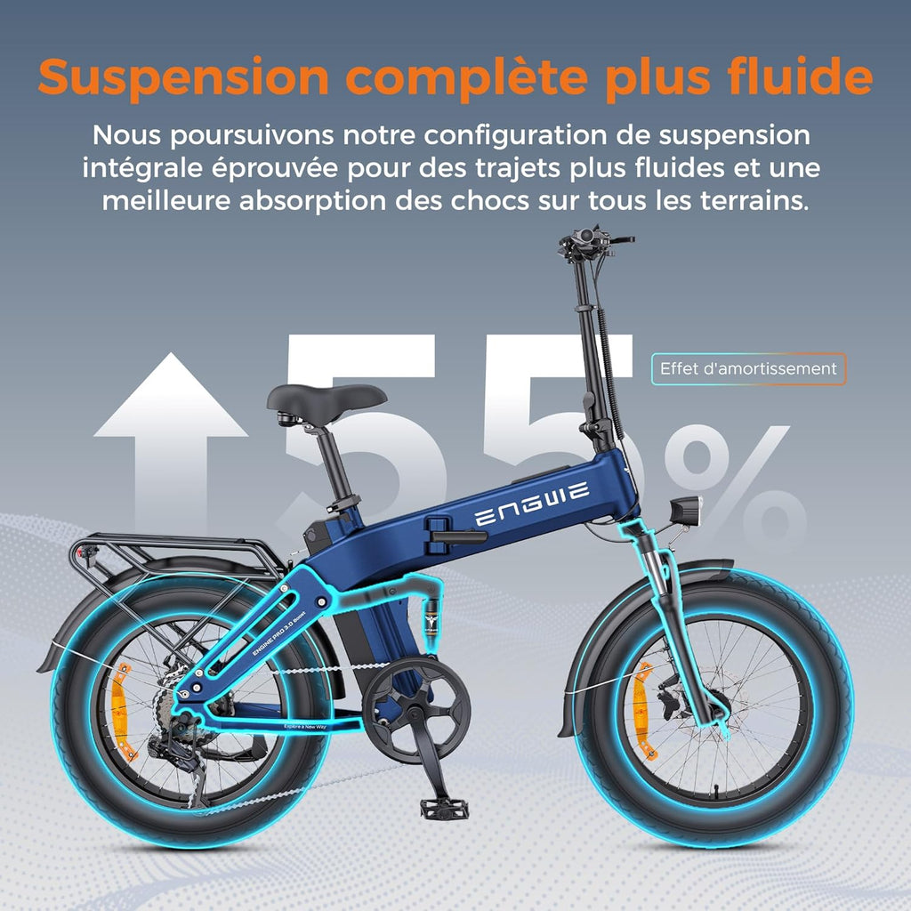 ENGWE Engine Pro 3.0 Boost – Fat Bike Électrique Pliable 20'' 250W 90Nm 48V 15Ah 130 km – Vitesse max 25 km/h GPS IOT