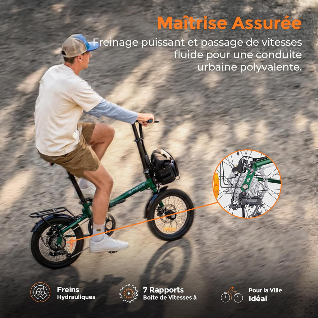ENGWE Zip - Vélo Électrique Pliable 16,9 kg | 120 km | Moteur 250W – Vitesse max 25 km/h