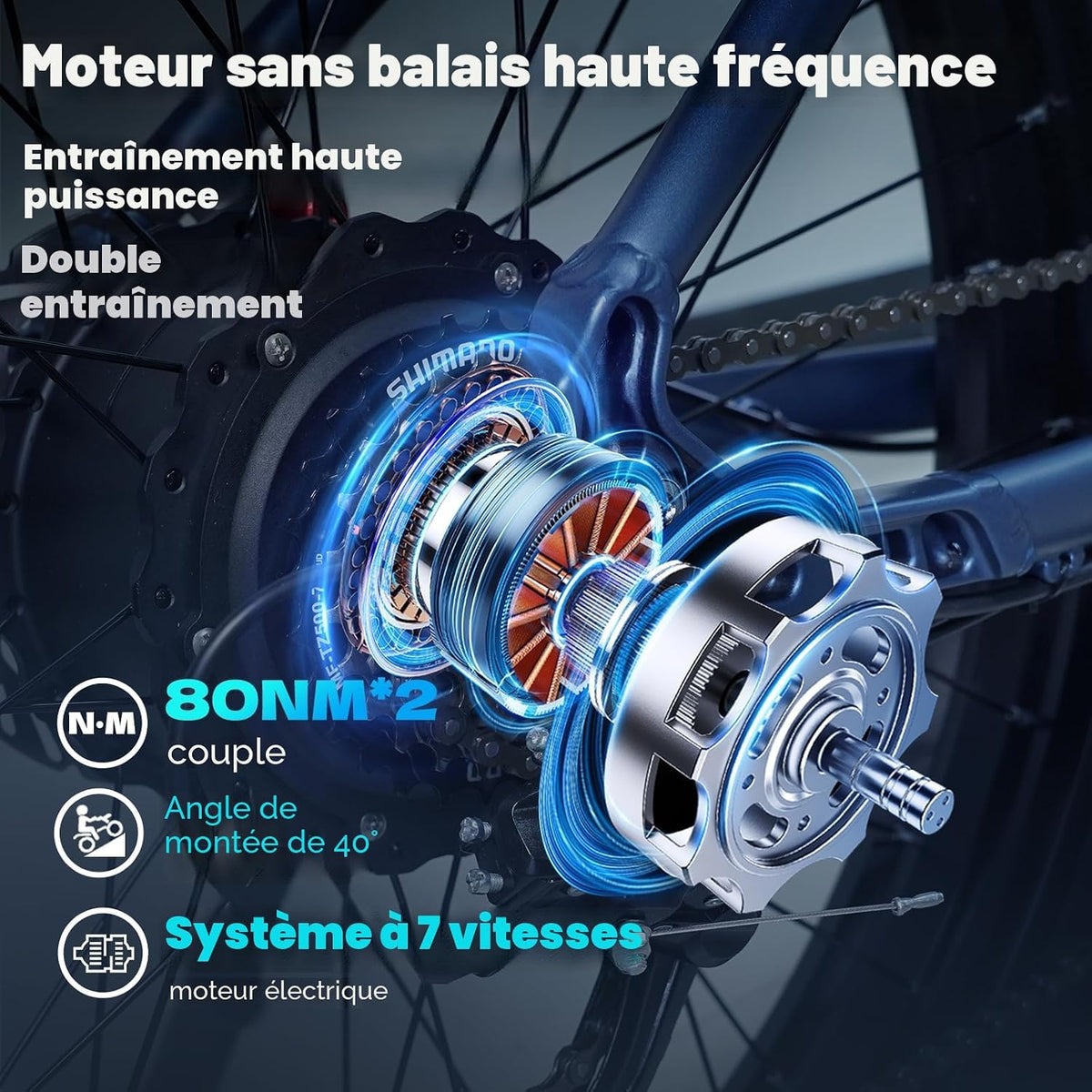 Lohang VTT Électrique 26'' – 52V 21Ah 1102Wh 80 km Suspension Intégrale – Vitesse max 25 km/h Noir