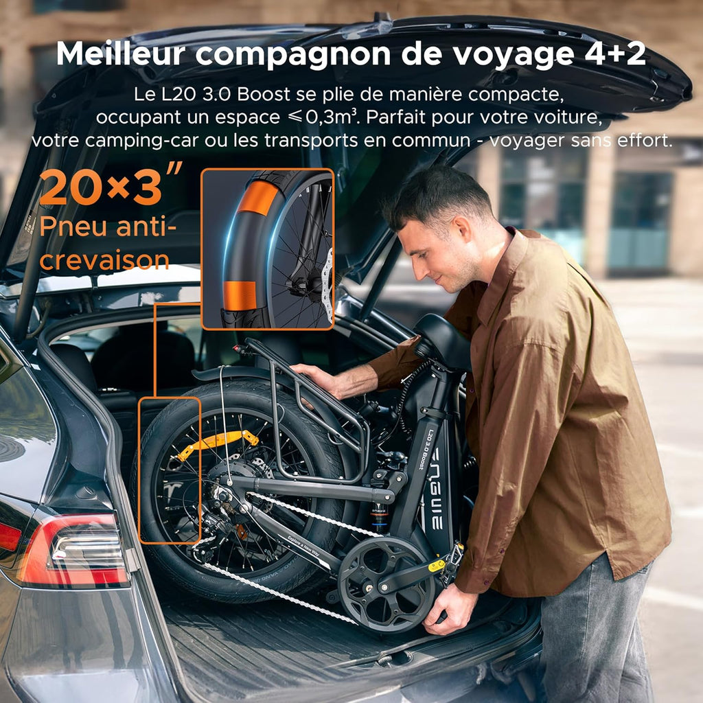 ENGWE L20 3.0 Boost - Vélo Électrique Pliable | 48V 13,5Ah | 135 km | Capteur de Couple 75 Nm – Vitesse max 25 km/h