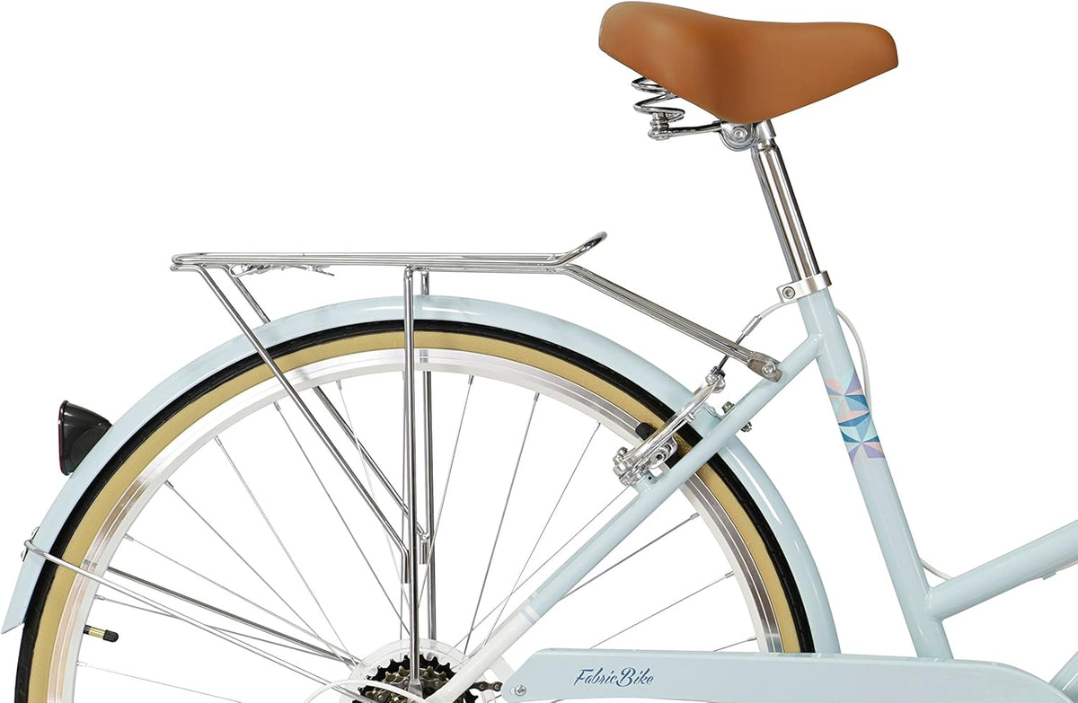 FabricBike Step-City – Vélo de Ville 28'' Cadre Chromoly 7 Vitesses Shimano Porte-Bagages Bleu Ciel
