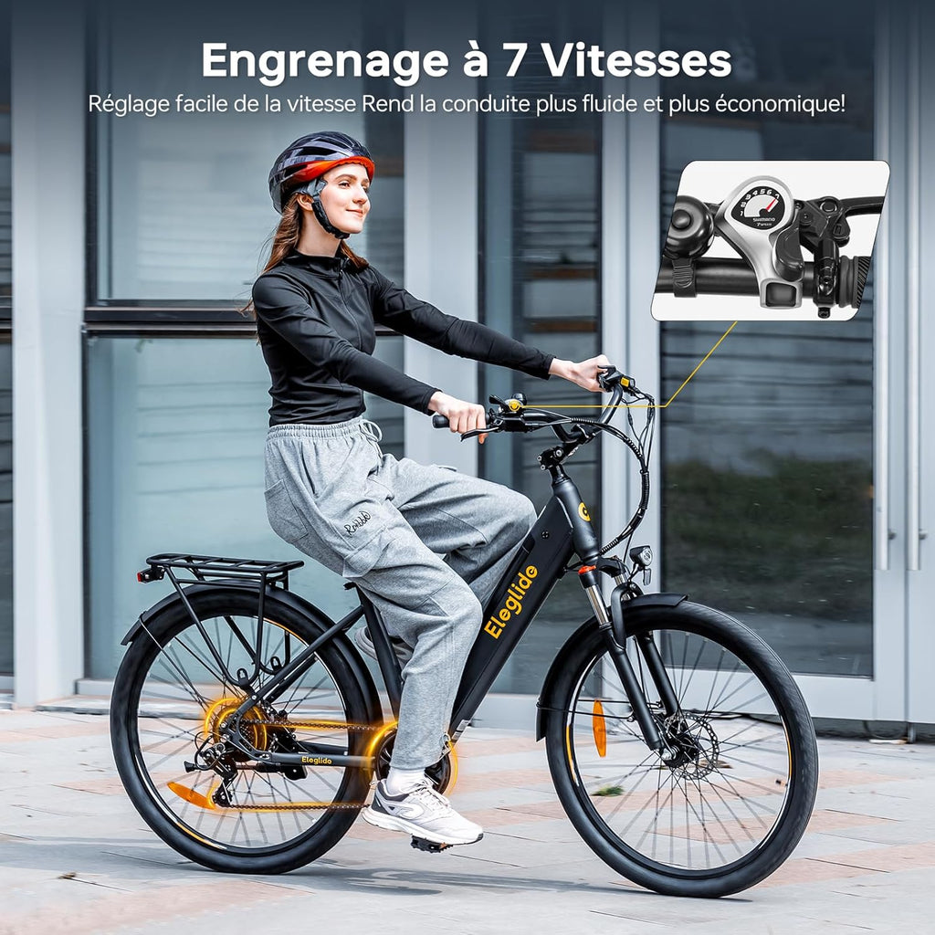 Eleglide T2 – Vélo Électrique Urbain 27.5'' Moteur 250W 45Nm 36V 13Ah 100 km Freins Hydrauliques StVZO Gris – Vitesse max 25 km/h