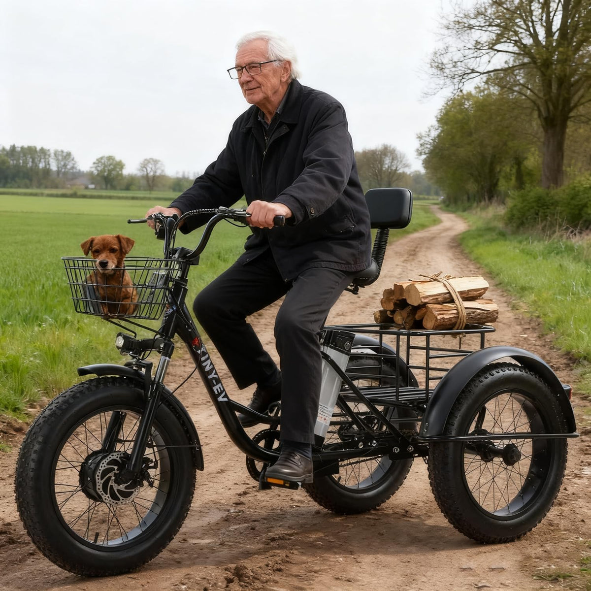 Tricycle Électrique Adulte Fat Tire 20''x4.0'' – Batterie 48V 12Ah – Vitesse max 25 km/h – Cadre Bas, Grand Panier