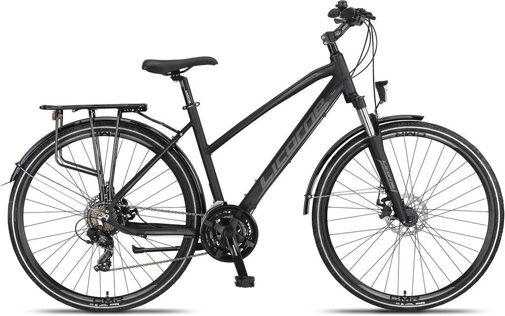 Licorne Bike Vélo de Trekking 28'' – Cadre Aluminium, 21 Vitesses, Freins Disque, Éclairage StVZO, Noir