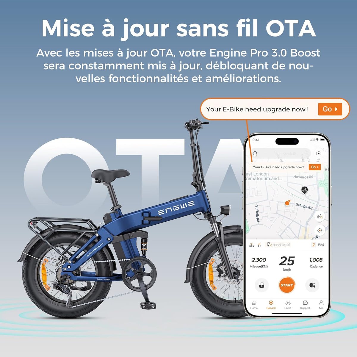 ENGWE Engine Pro 3.0 Boost – Fat Bike Électrique Pliable 20'' 250W 90Nm 48V 15Ah 130 km – Vitesse max 25 km/h GPS IOT