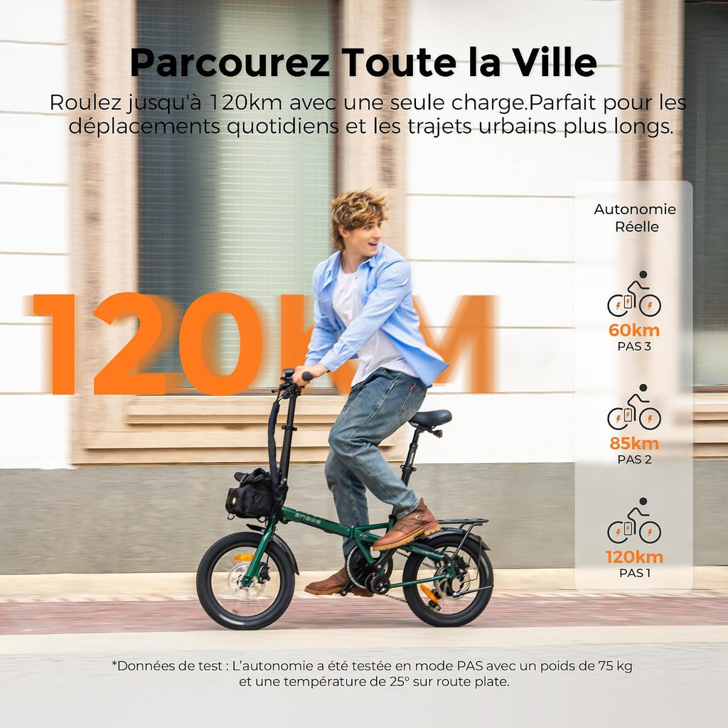 ENGWE Zip - Vélo Électrique Pliable 16,9 kg | 120 km | Moteur 250W – Vitesse max 25 km/h
