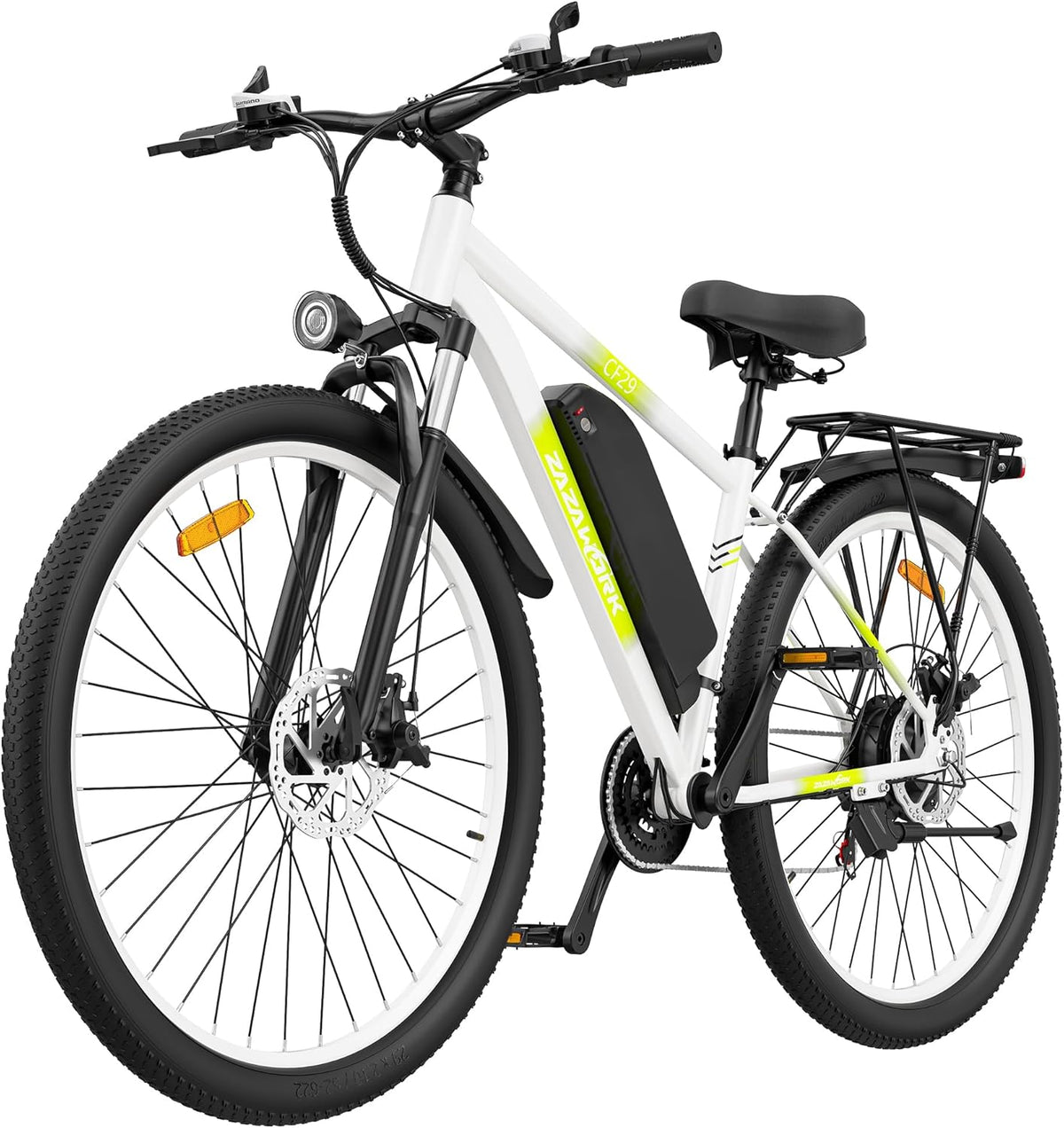 ZAZAWORK CF29 – Vélo Électrique 29'' 250W 48V 15Ah 100 km 21 Vitesses – Vitesse max 25 km/h Blanc/Vert