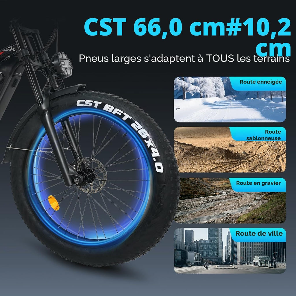 Lohang VTT Électrique 26'' – Moteur 80Nm 48V 18Ah 90 km Suspension Intégrale Freins Hydrauliques 7V Noir – Vitesse max 25 km/h