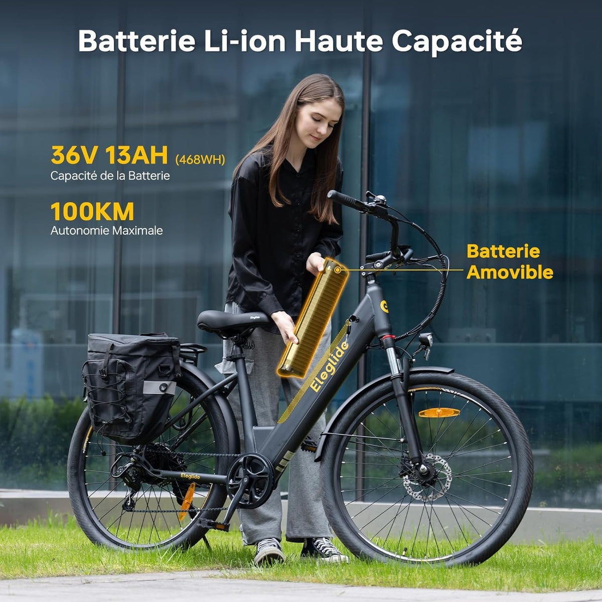 Eleglide T2 – Vélo Électrique Urbain 27.5'' Moteur 250W 45Nm 36V 13Ah 100 km Freins Hydrauliques StVZO Gris – Vitesse max 25 km/h