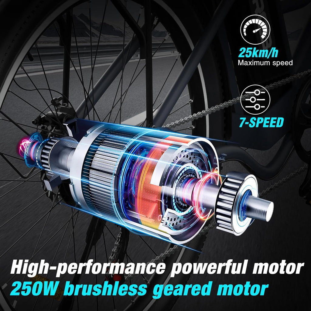RCB RK8S - Vélo Électrique Urbain 26" | 36V 10,4Ah | 90 km | 250W | Noir – Vitesse max 25 km/h