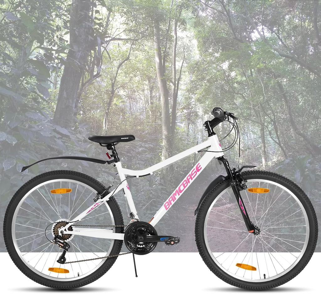 HH HILAND VTT Femme 26'' – 18 Vitesses, Fourche Suspendue, Freins en V, Taille S, Blanc