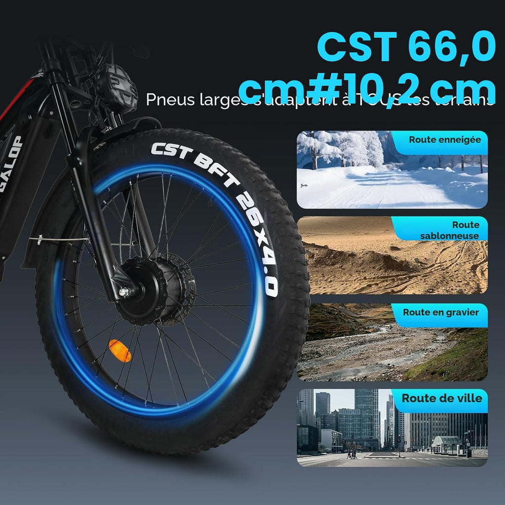 Lohang VTT Électrique 26'' – 52V 21Ah 1102Wh 80 km Suspension Intégrale – Vitesse max 25 km/h Noir