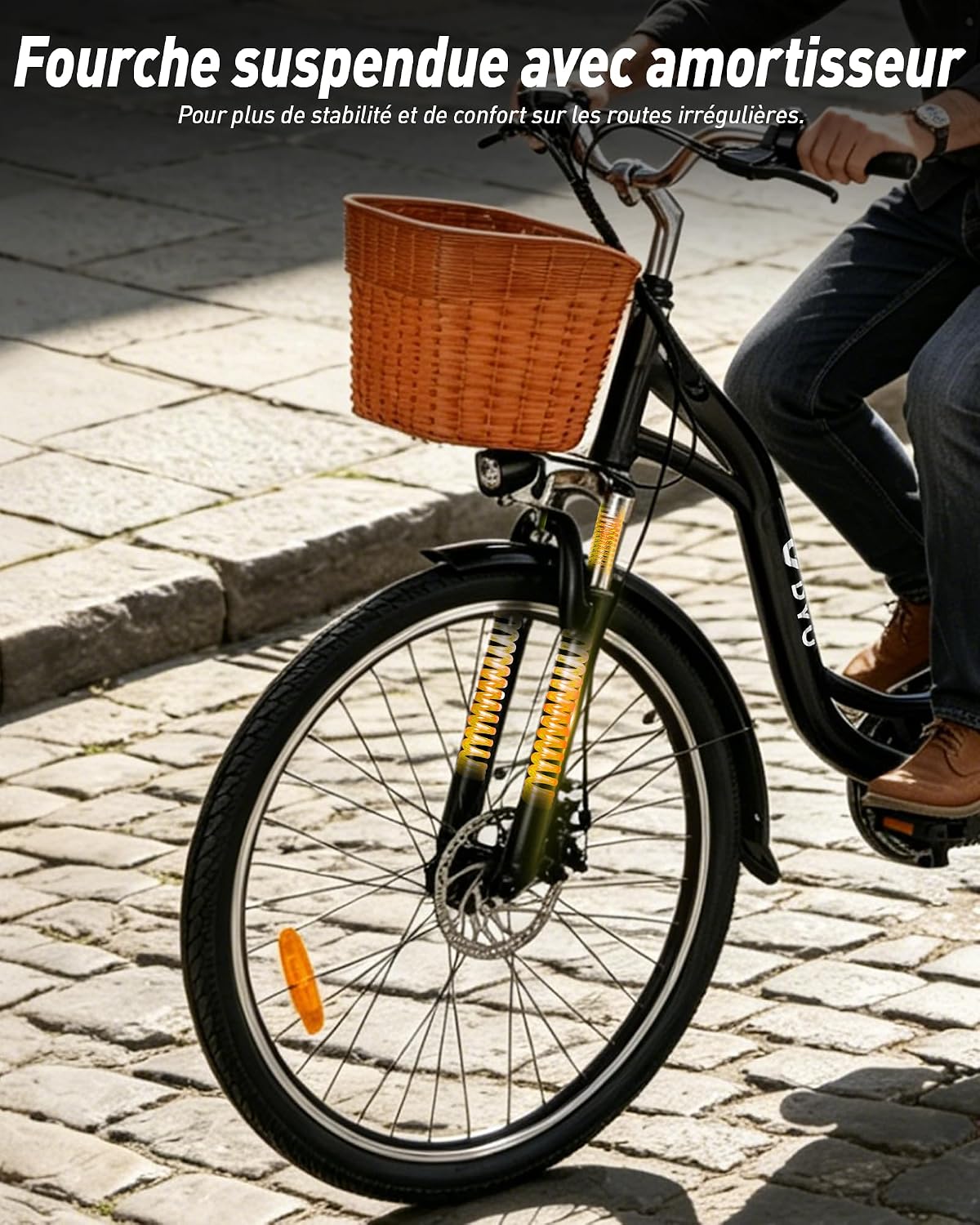 DYU C6 – Vélo Électrique Urbain 26'' 250W 36V 12.5Ah 70 km 6 Vitesses – Vitesse max 25 km/h – Panier Avant Noir