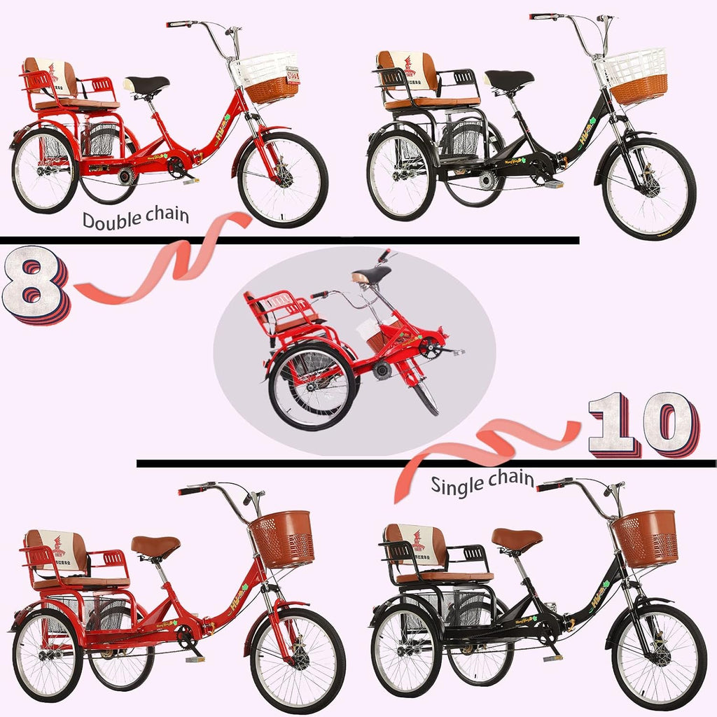 Tricycle Adulte avec Siège – Vélo 3 Roues 50,8 cm, Panier Arrière, Stabilité et Confort
