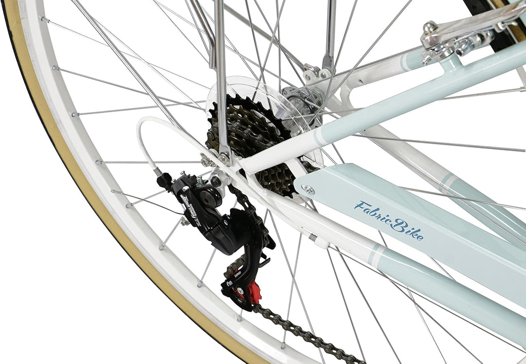 FabricBike Step-City – Vélo de Ville 28'' Cadre Chromoly 7 Vitesses Shimano Porte-Bagages Bleu Ciel